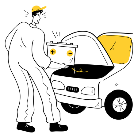 Boy working on Battery Replacement  Illustration