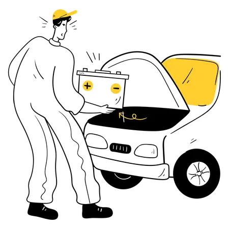 Boy working on Battery Replacement  Illustration