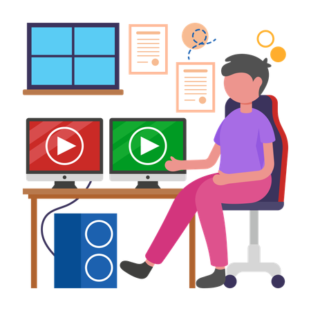 Boy working on Boost Productivity with Dual Monitors  Illustration