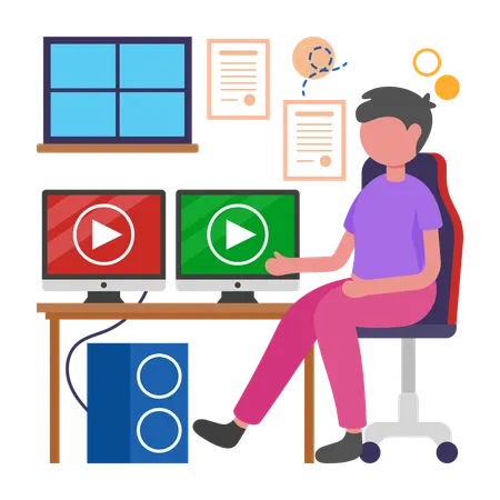 Boy working on Boost Productivity with Dual Monitors  Illustration