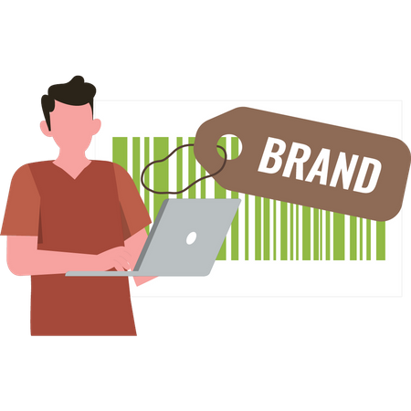 Boy working on brand barcode  Illustration
