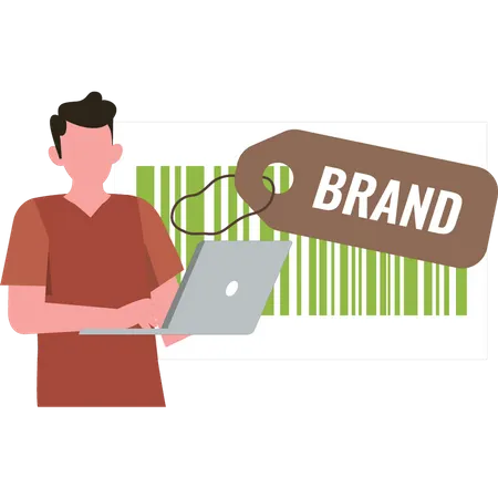 Boy working on brand barcode  Illustration