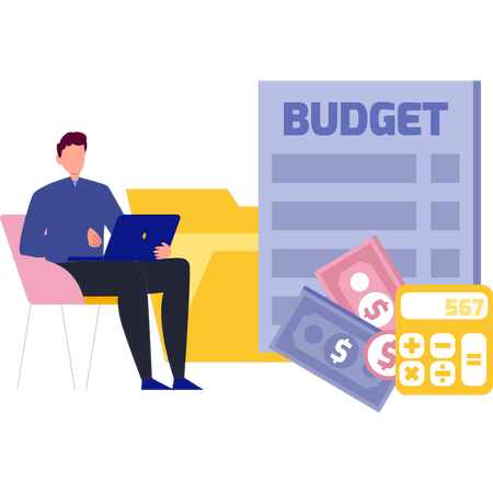 Boy Working On Budget  Illustration