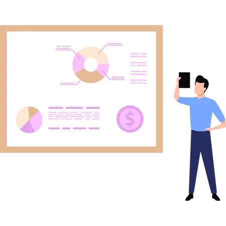 Boy working on business chart  Illustration