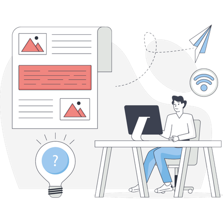 Boy Working On Business Content  Illustration