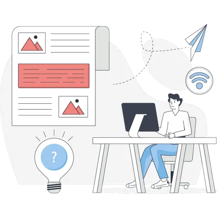 Boy Working On Business Content  Illustration