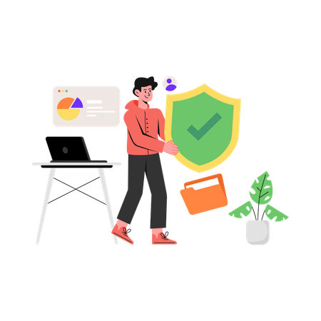 Boy working on Business Data Security  Illustration