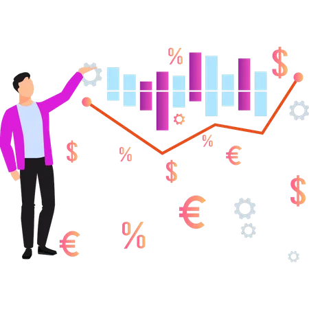 Boy working on business finance graph  Illustration