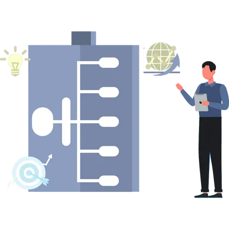 Boy Working On Business Flow Chart  Illustration