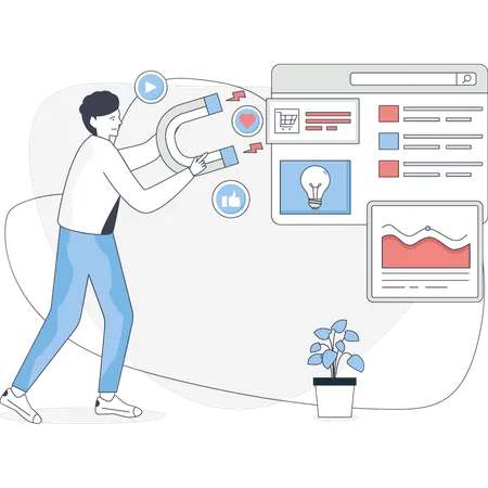 Boy working on business graph  Illustration