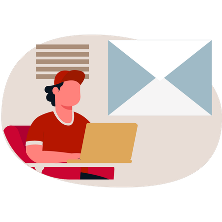 Boy working on business mail  Illustration