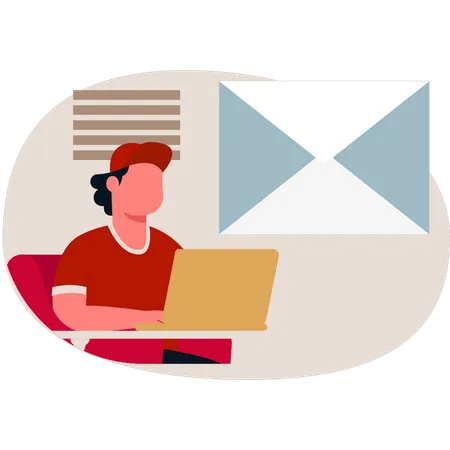 Boy working on business mail  Illustration