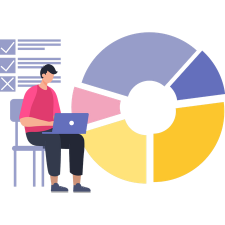 Boy Working On Chart Graph  Illustration