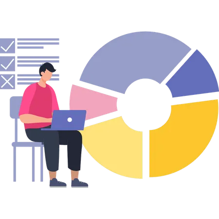 Boy Working On Chart Graph  Illustration