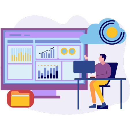 Boy Working On Chart Graph  Illustration