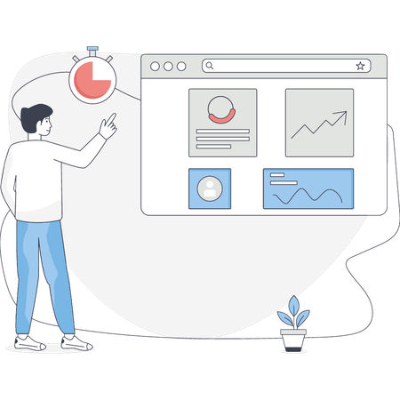 Boy working on chart graph  Illustration