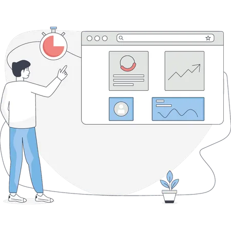 Boy working on chart graph  Illustration