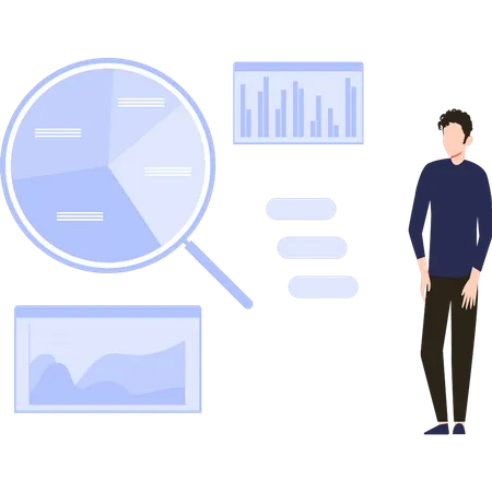 Boy working on chart graph  Illustration