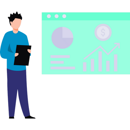 Boy working on chart graph presentation  Illustration