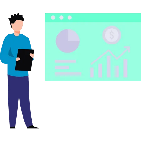 Boy working on chart graph presentation  Illustration