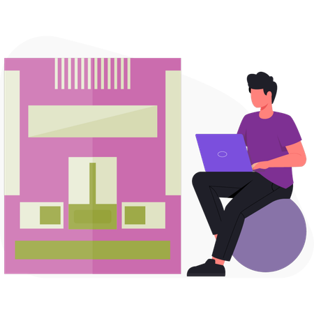 Boy   working on chip  Illustration