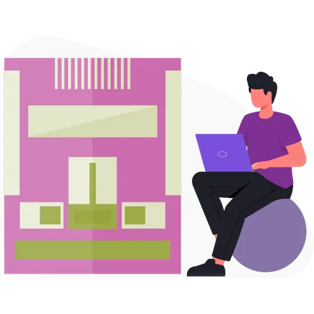 Boy   working on chip  Illustration