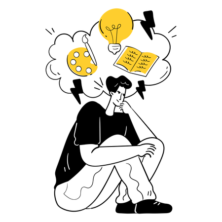Boy working on cloud brainstorming  Illustration