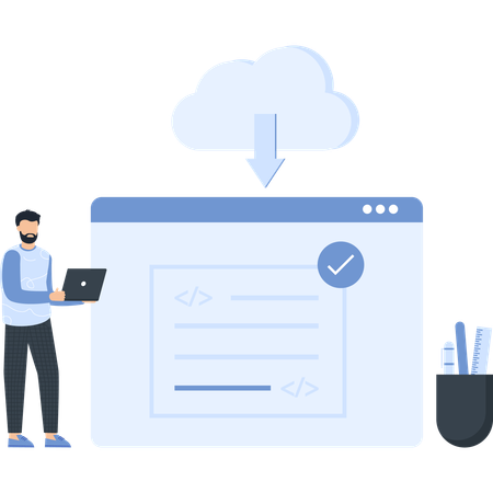 Boy working on cloud computing  Illustration