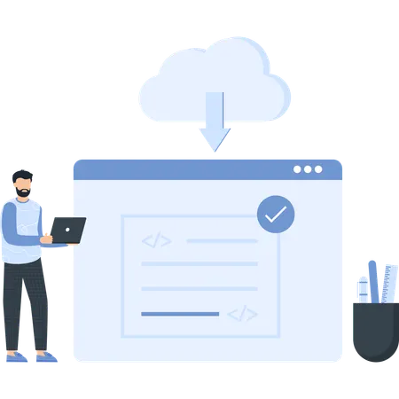 Boy working on cloud computing  Illustration