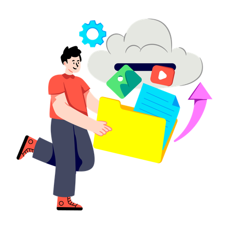 Boy working on Cloud Data Management  Illustration