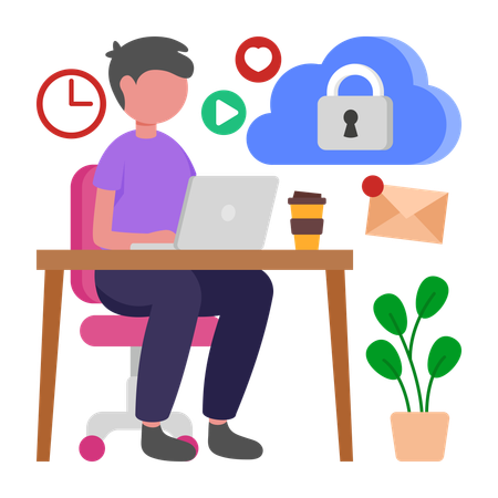 Boy working on Cloud Security  Illustration