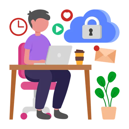 Boy working on Cloud Security  Illustration