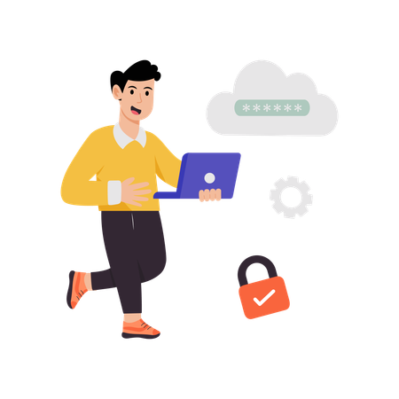 Boy working on cloud security  Illustration