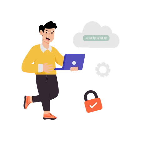 Boy working on cloud security  Illustration