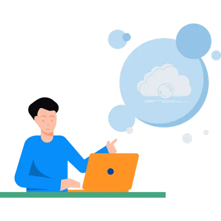 Boy working on cloud server  Illustration