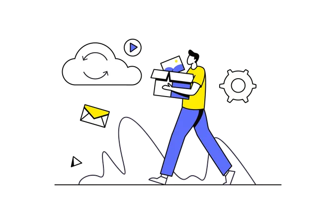 Boy working on cloud storage  Illustration