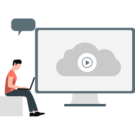 Boy working on cloud video  Illustration