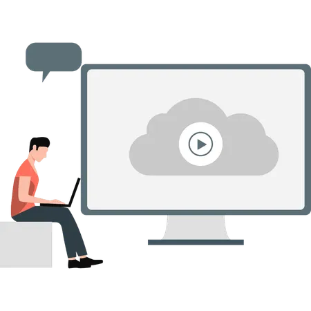 Boy working on cloud video  Illustration