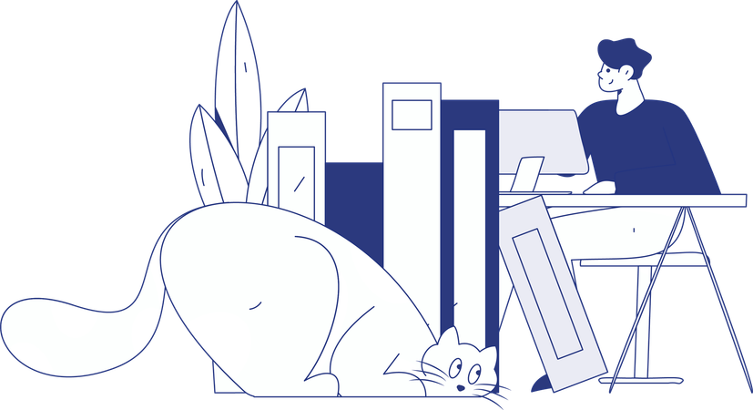 Boy working on computer at home  Illustration