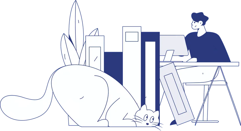 Boy working on computer at home  Illustration