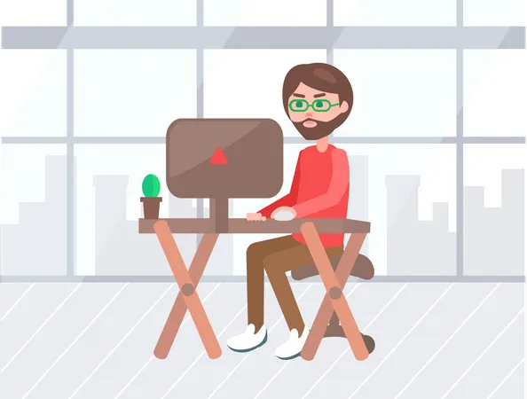 Boy working on computer at office  Illustration