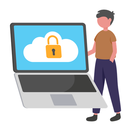 Boy working on computer protection  Illustration