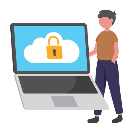 Boy working on computer protection  Illustration