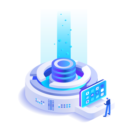 Boy working on crypto mining farm  Illustration