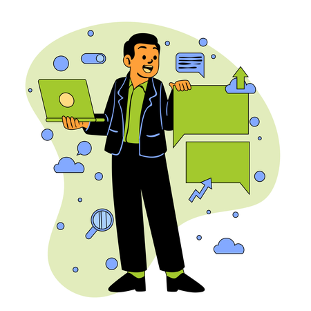 Boy working on customer engagement  Illustration