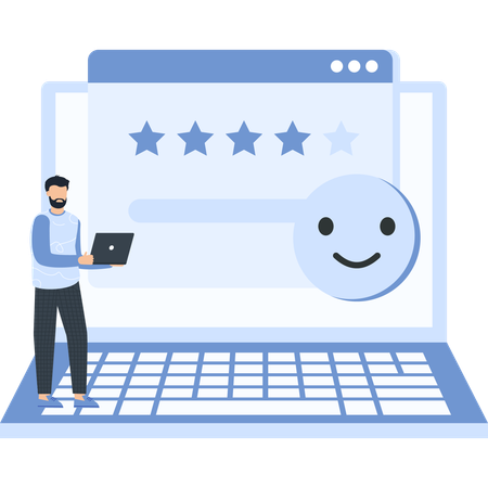 Boy working on customer review  Illustration