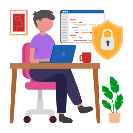 Boy working on Cyber Security  Illustration