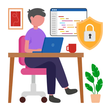 Boy working on Cyber Security  Illustration