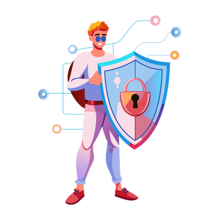 Boy working on cybersecurity  Illustration