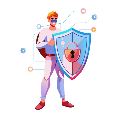 Boy working on cybersecurity  Illustration